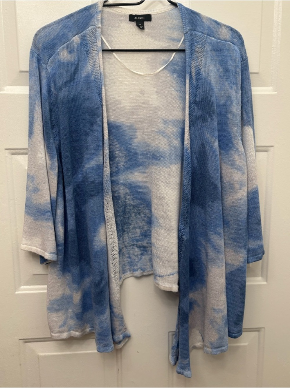 Alfani Blue and White Open-Front Tie-Dye Cardigan